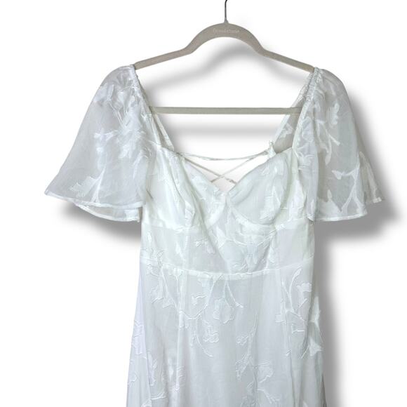 Lulus NWOT Tailor Made For You White Jacquard Lace-Up Burnout Floral Maxi Dress - Picture 6 of 11